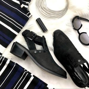 Black Distressed Studded Cutout Back Ankle Boots